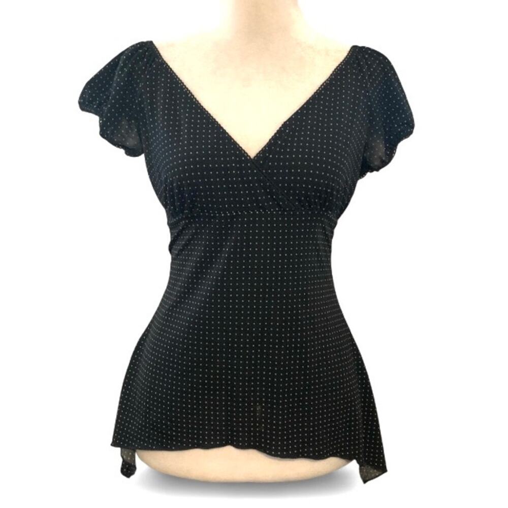 Charlotte Russe Y2K Black Polka Dot Babydoll Top Medium